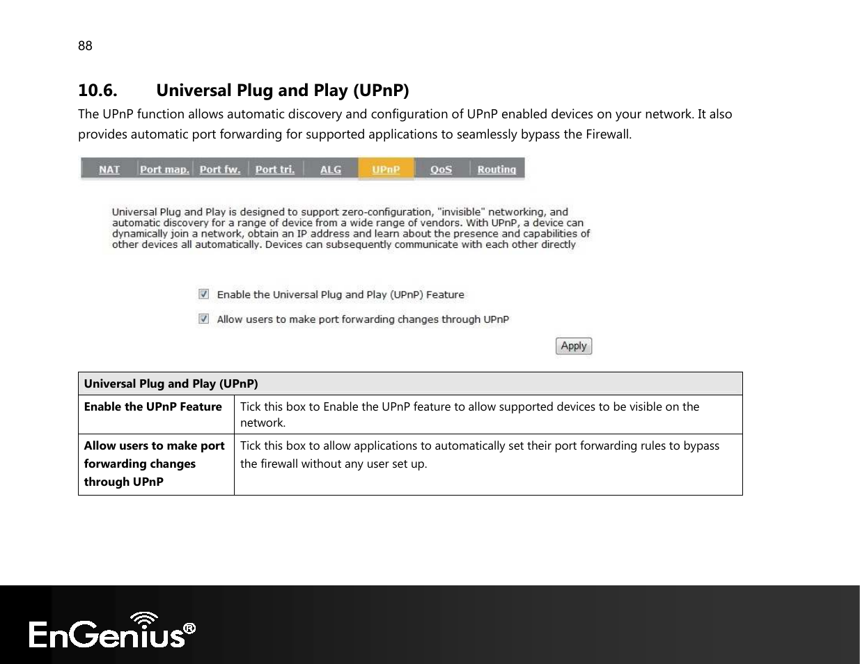 Universal plug and play (upnp) | EnGenius Technologies EVR100 User Manual | Page 89 / 135