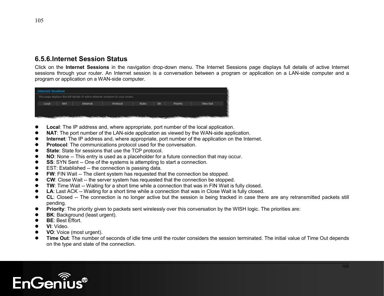 Internet session status | EnGenius Technologies ESR9855G User Manual | Page 105 / 126