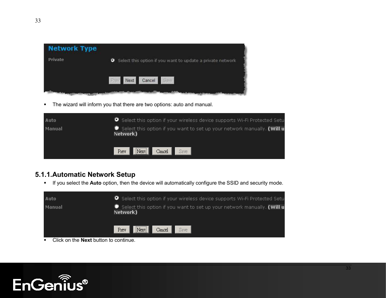 Automatic network setup | EnGenius Technologies ESR9855G User Manual | Page 33 / 126