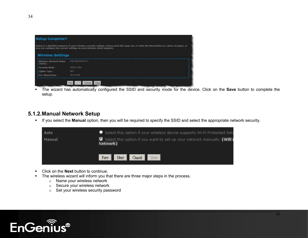 Manual network setup | EnGenius Technologies ESR9855G User Manual | Page 34 / 126