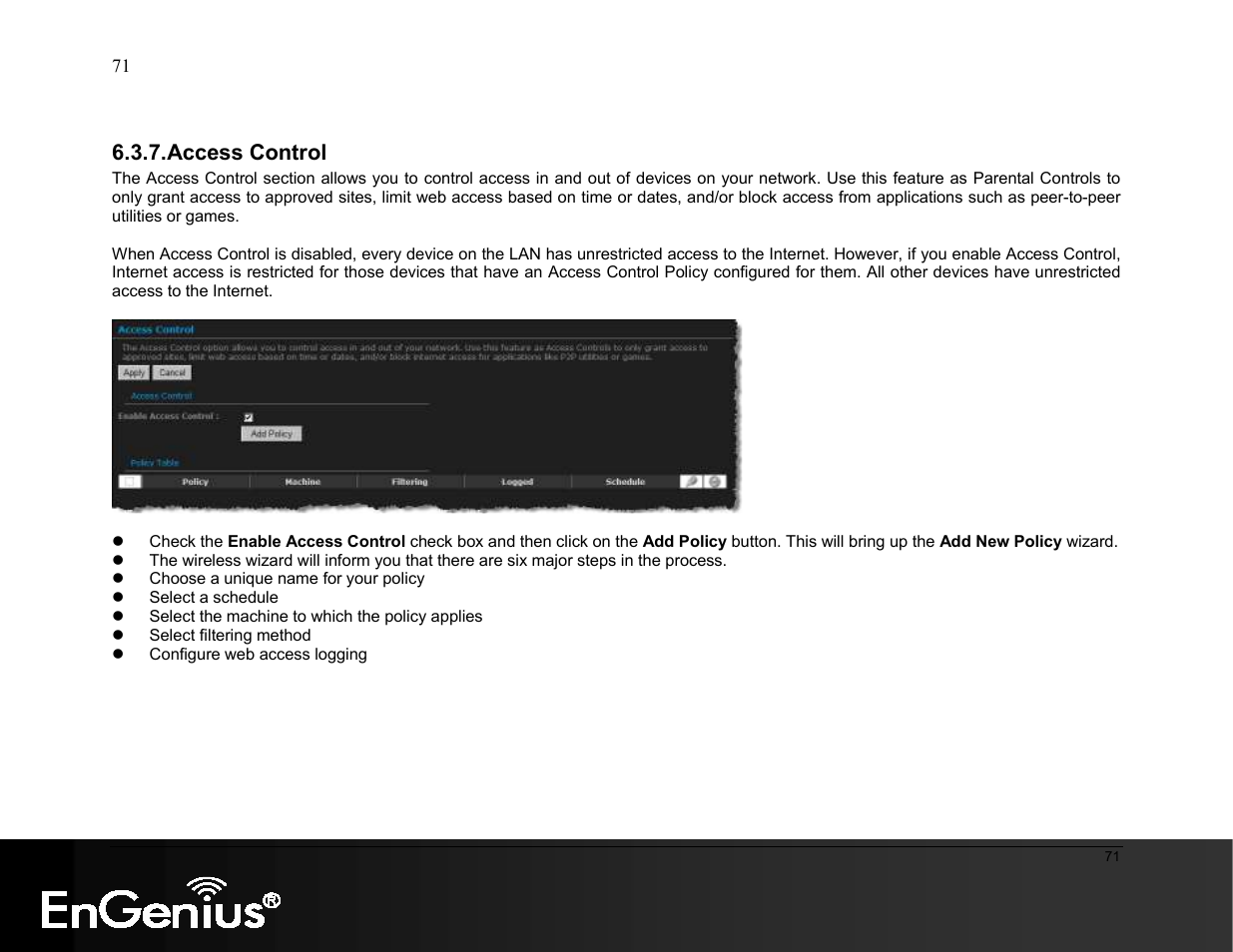 Access control | EnGenius Technologies ESR9855G User Manual | Page 71 / 126