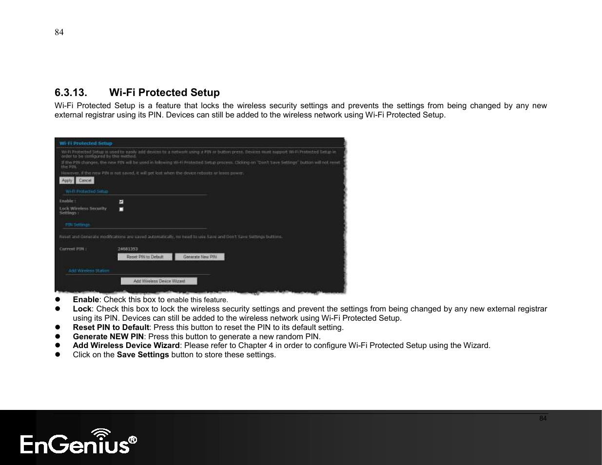 Wi-fi protected setup | EnGenius Technologies ESR9855G User Manual | Page 84 / 126