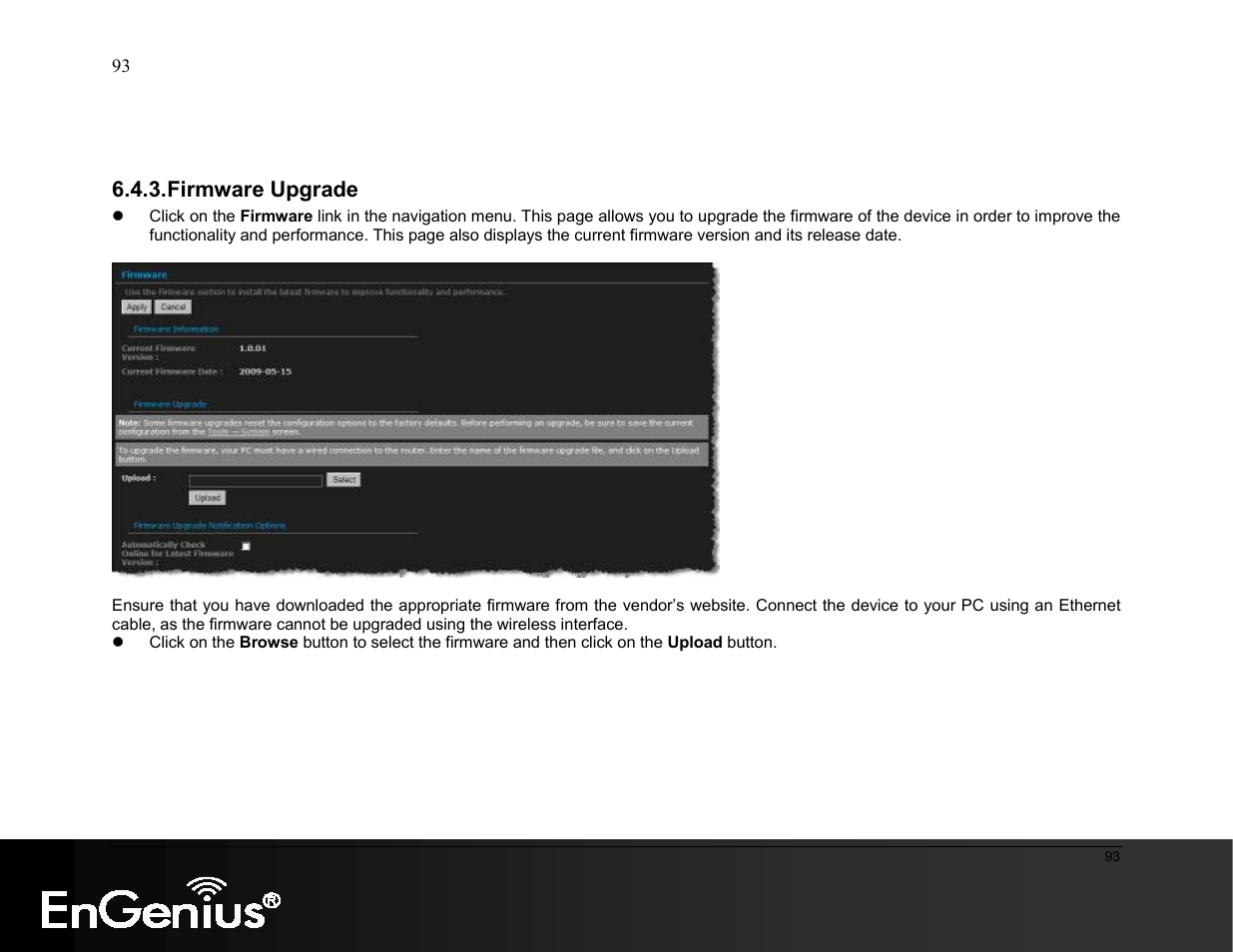 Firmware upgrade | EnGenius Technologies ESR9855G User Manual | Page 93 / 126