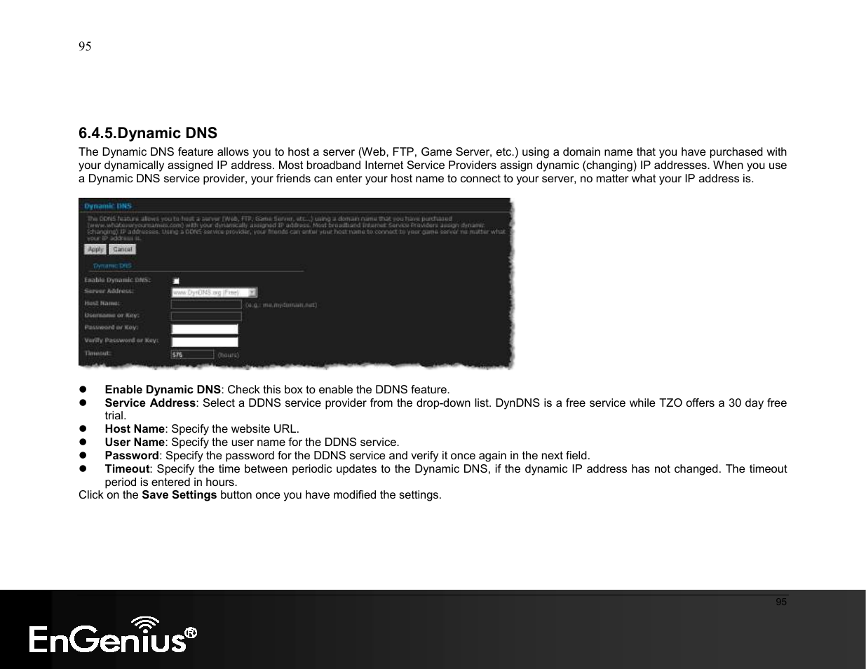 Dynamic dns | EnGenius Technologies ESR9855G User Manual | Page 95 / 126