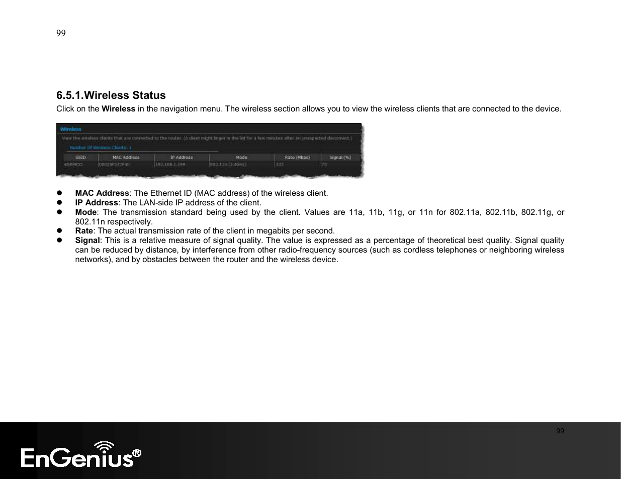 Wireless status | EnGenius Technologies ESR9855G User Manual | Page 99 / 126