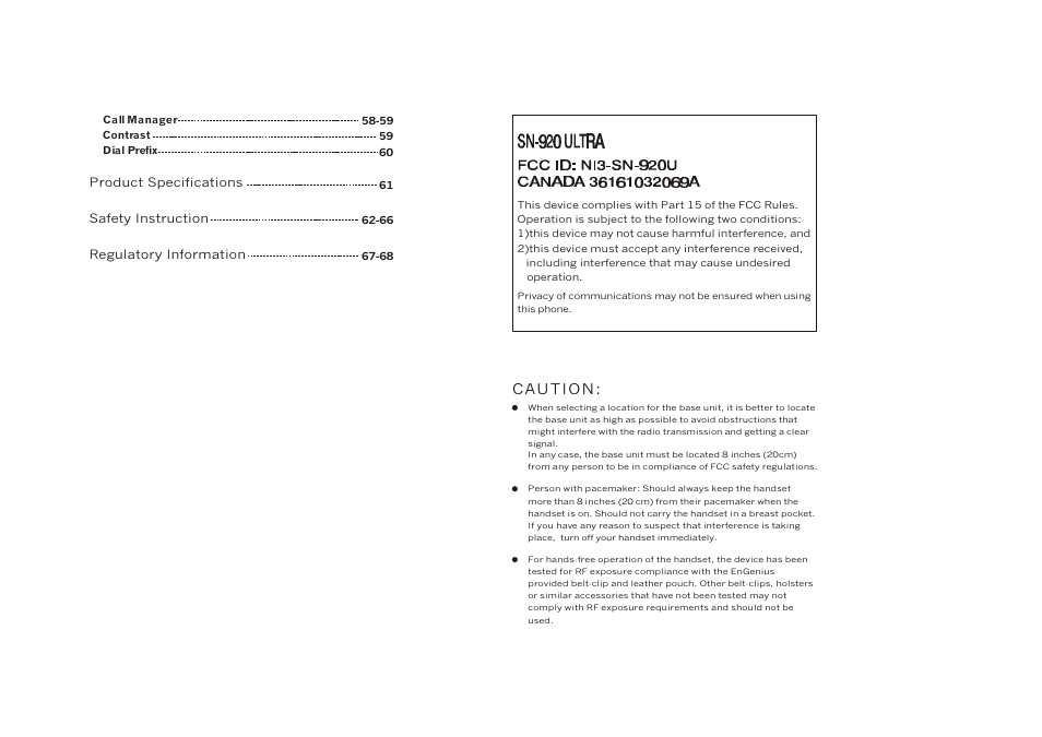 Caution | EnGenius Technologies SN-920 User Manual | Page 3 / 39