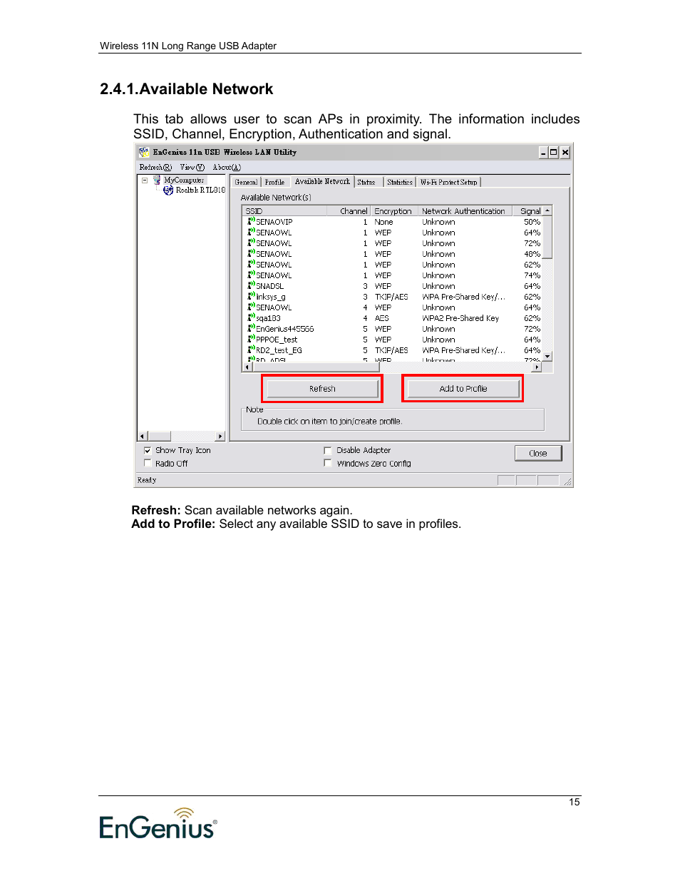 Available network | EnGenius Technologies 11N User Manual | Page 15 / 43