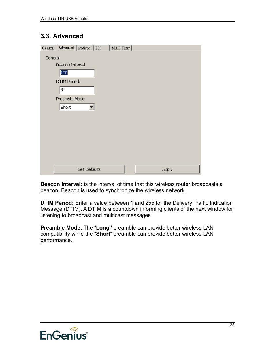 Advanced | EnGenius Technologies 11N User Manual | Page 25 / 43