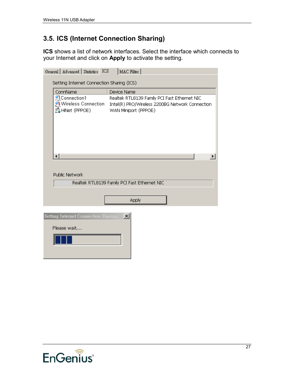 Ics (internet connection sharing) | EnGenius Technologies 11N User Manual | Page 27 / 43