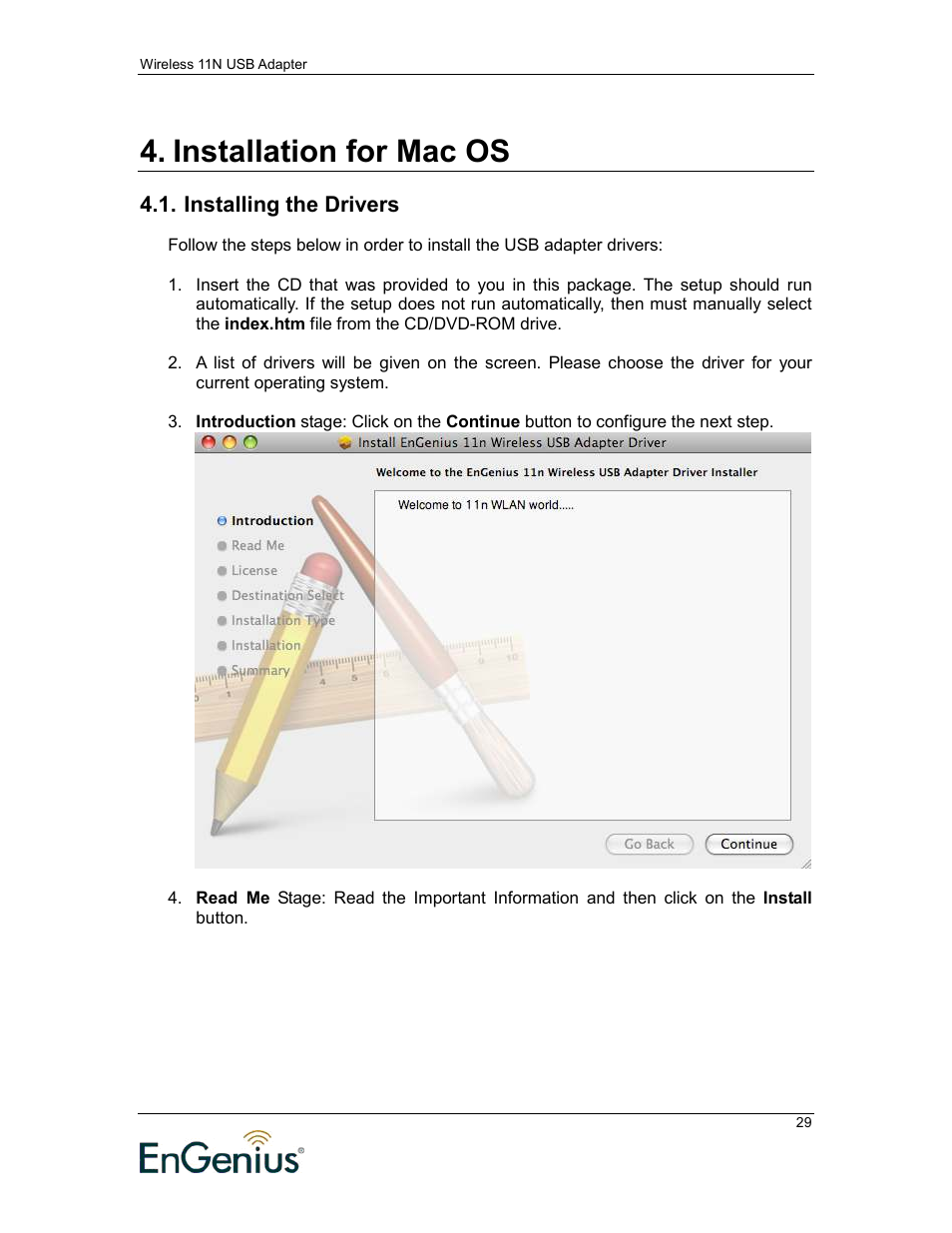 Installation for mac os | EnGenius Technologies 11N User Manual | Page 29 / 43