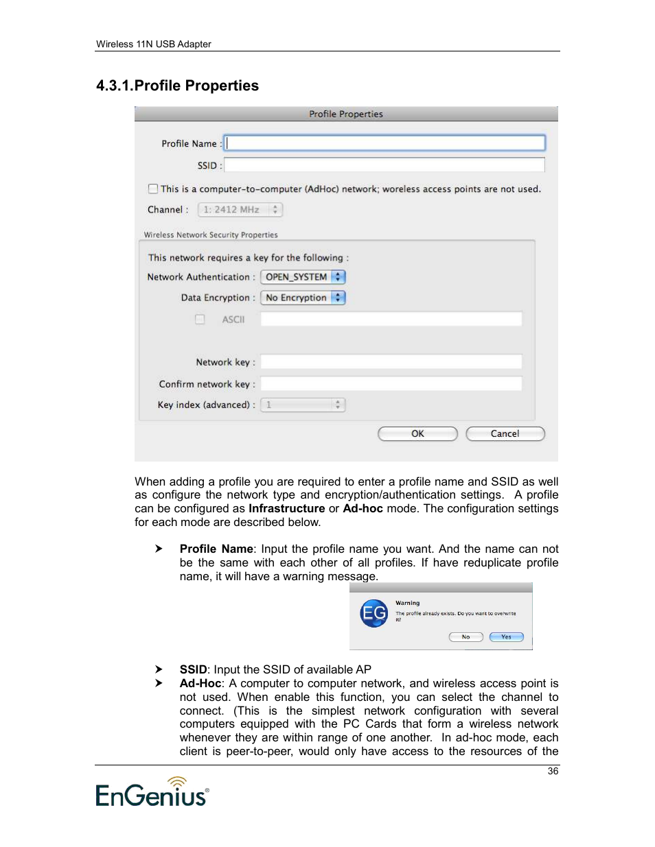 Profile properties | EnGenius Technologies 11N User Manual | Page 36 / 43