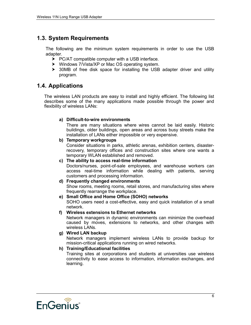 System requirements, Applications | EnGenius Technologies 11N User Manual | Page 6 / 43