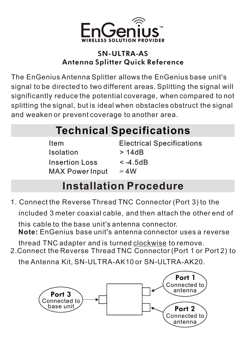 EnGenius Technologies SN-ULTRA-AS User Manual | 2 pages