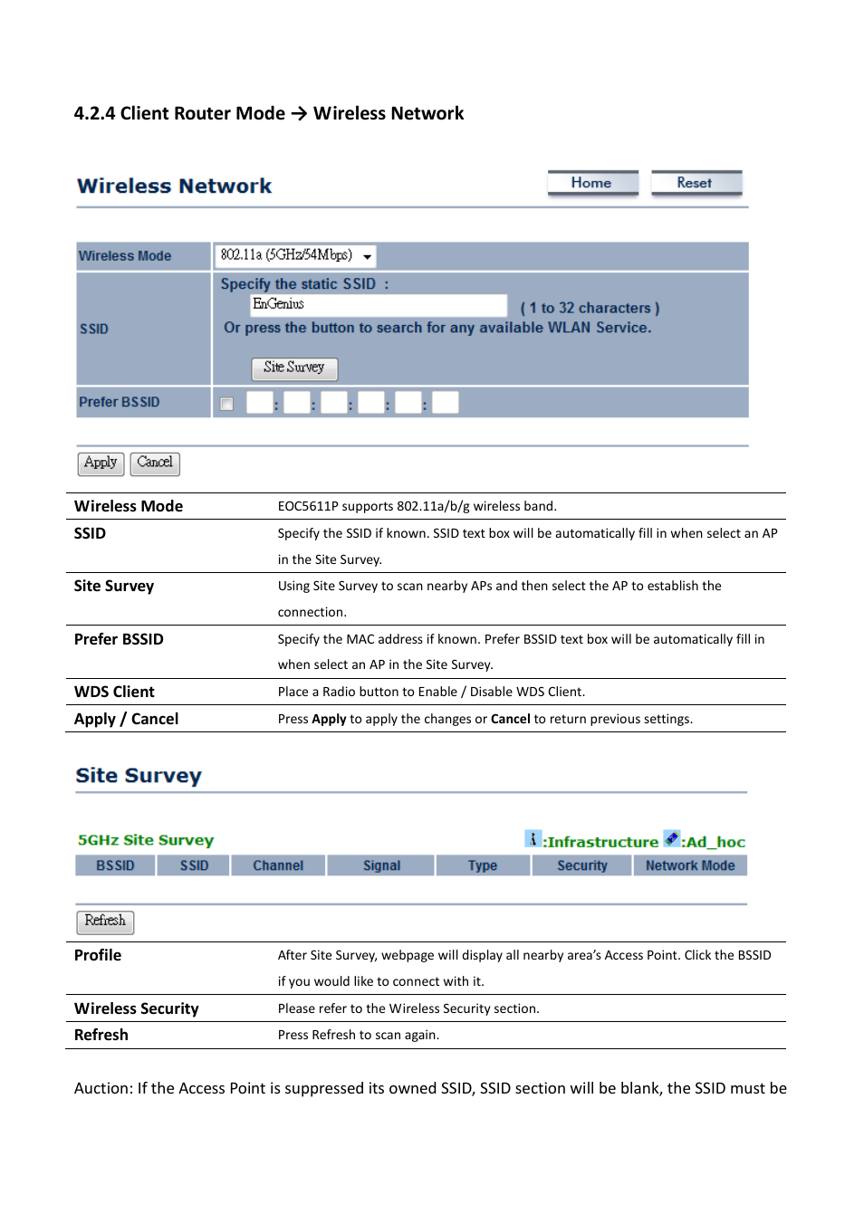 4 client router mode → wireless network | EnGenius Technologies EOC5611P User Manual | Page 20 / 69