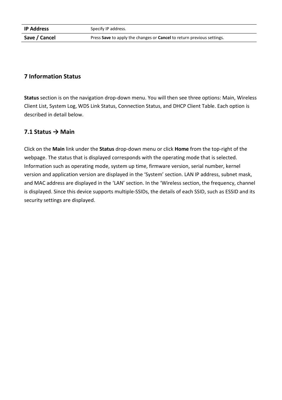 7 information status, 1 status → main | EnGenius Technologies EOC5611P User Manual | Page 45 / 69