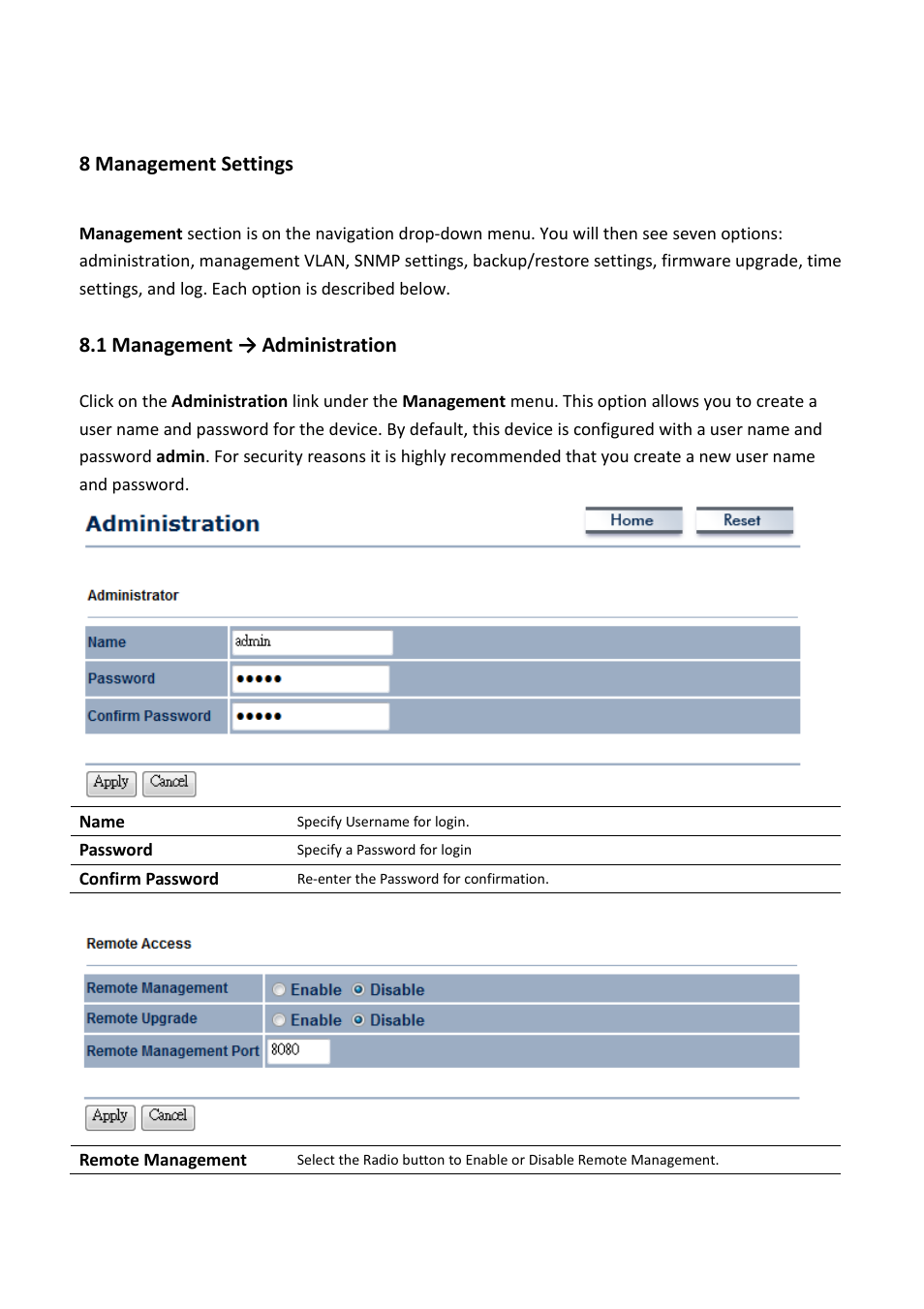 8 management settings, 1 management → administration | EnGenius Technologies EOC5611P User Manual | Page 52 / 69