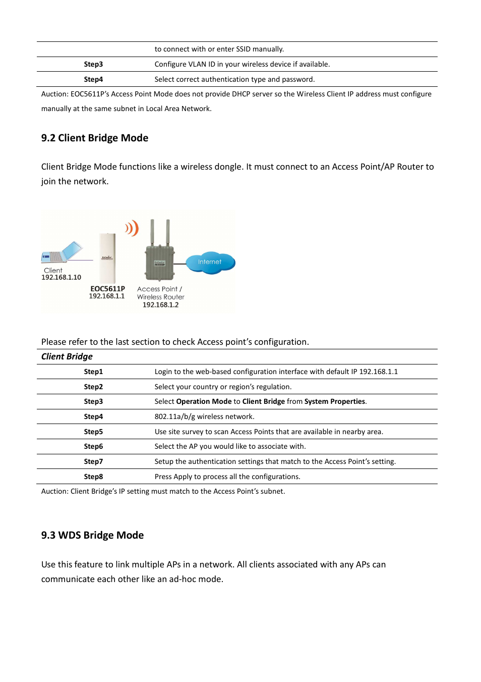 2 client bridge mode, 3 wds bridge mode | EnGenius Technologies EOC5611P User Manual | Page 62 / 69