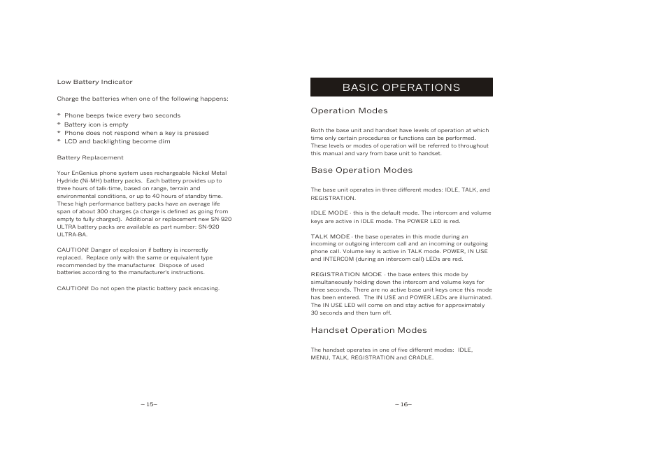 Modes, Basic operations | EnGenius Technologies SN-920 User Manual | Page 11 / 37