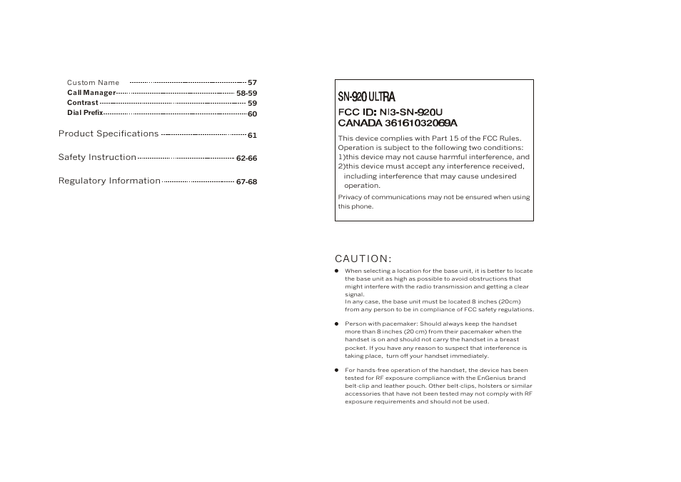 Caution | EnGenius Technologies SN-920 User Manual | Page 3 / 37