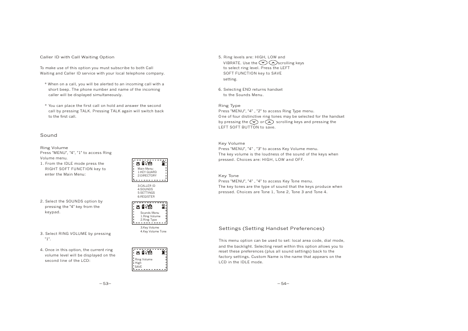 Ring volume ring type key volume key tone | EnGenius Technologies SN-920 User Manual | Page 30 / 37