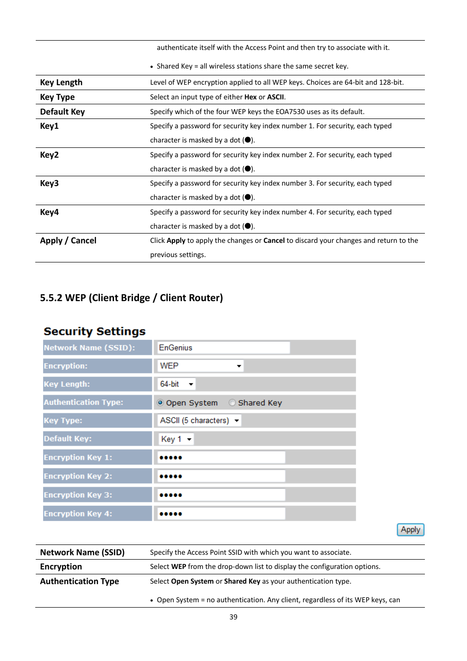 2 wep (client bridge / client router) | EnGenius Technologies EOA7530 User Manual | Page 40 / 84