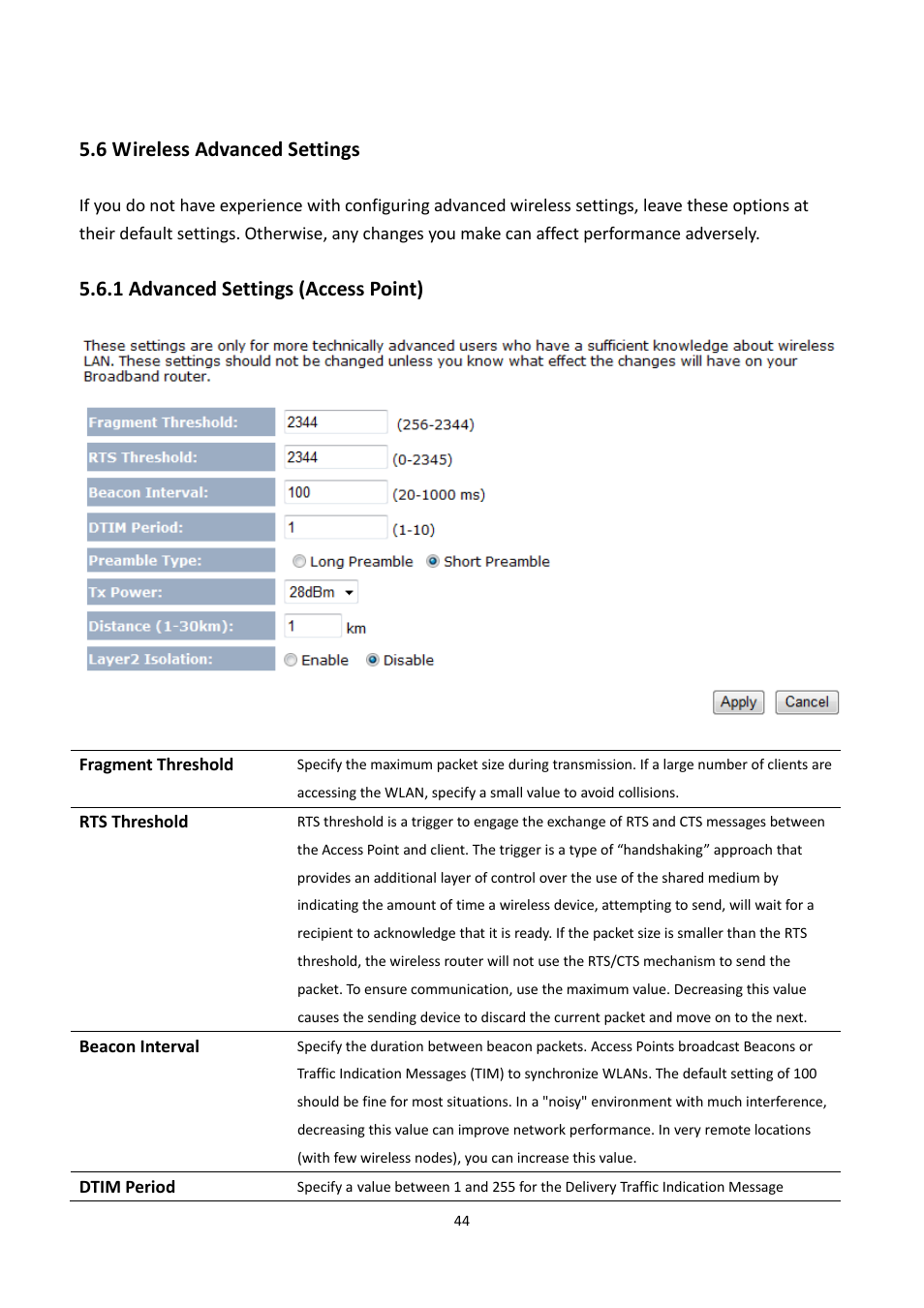 6 wireless advanced settings, 1 advanced settings (access point), Ireless | Dvanced, Ettings | EnGenius Technologies EOA7530 User Manual | Page 45 / 84