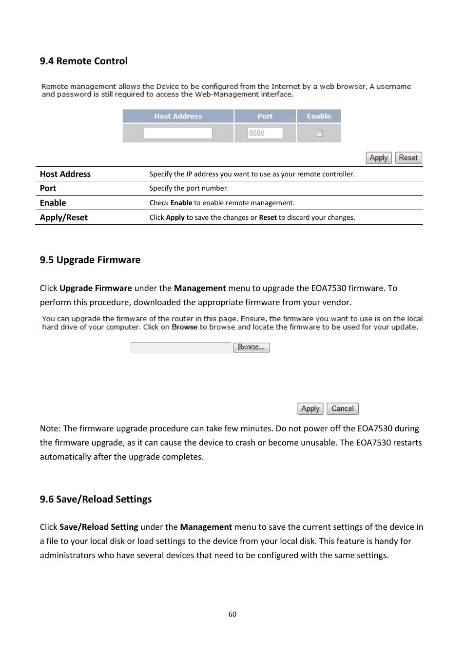 4 remote control, 5 upgrade firmware, 6 save/reload settings | Emote, Ontrol, Pgrade, Irmware, Eload, Ettings | EnGenius Technologies EOA7530 User Manual | Page 61 / 84
