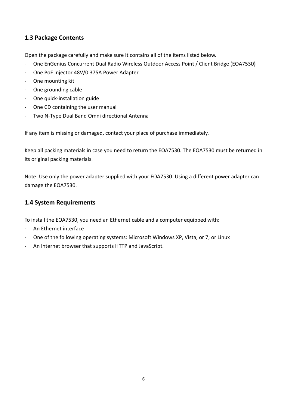 3 package contents, 4 system requirements, Ackage | Ontents, Ystem, Equirements | EnGenius Technologies EOA7530 User Manual | Page 7 / 84