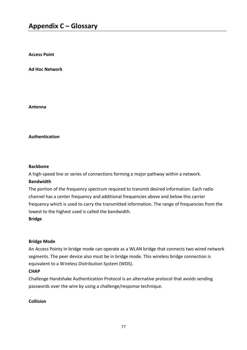 Appendix c – glossary | EnGenius Technologies EOA7530 User Manual | Page 78 / 84