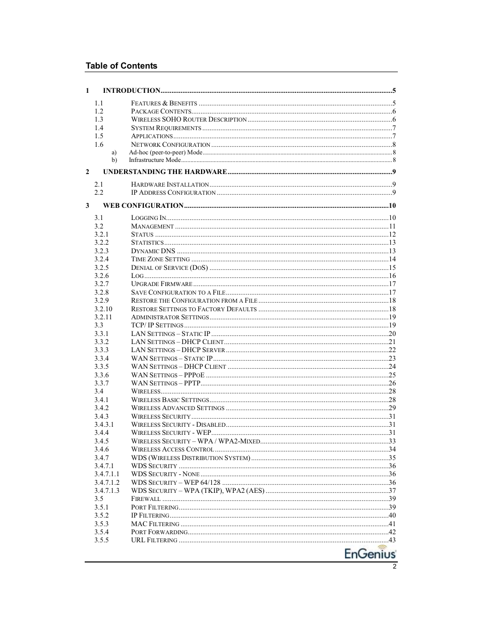 EnGenius Technologies EnGenius 11b/g Wireless SOHO Router 1.2 User Manual | Page 2 / 47