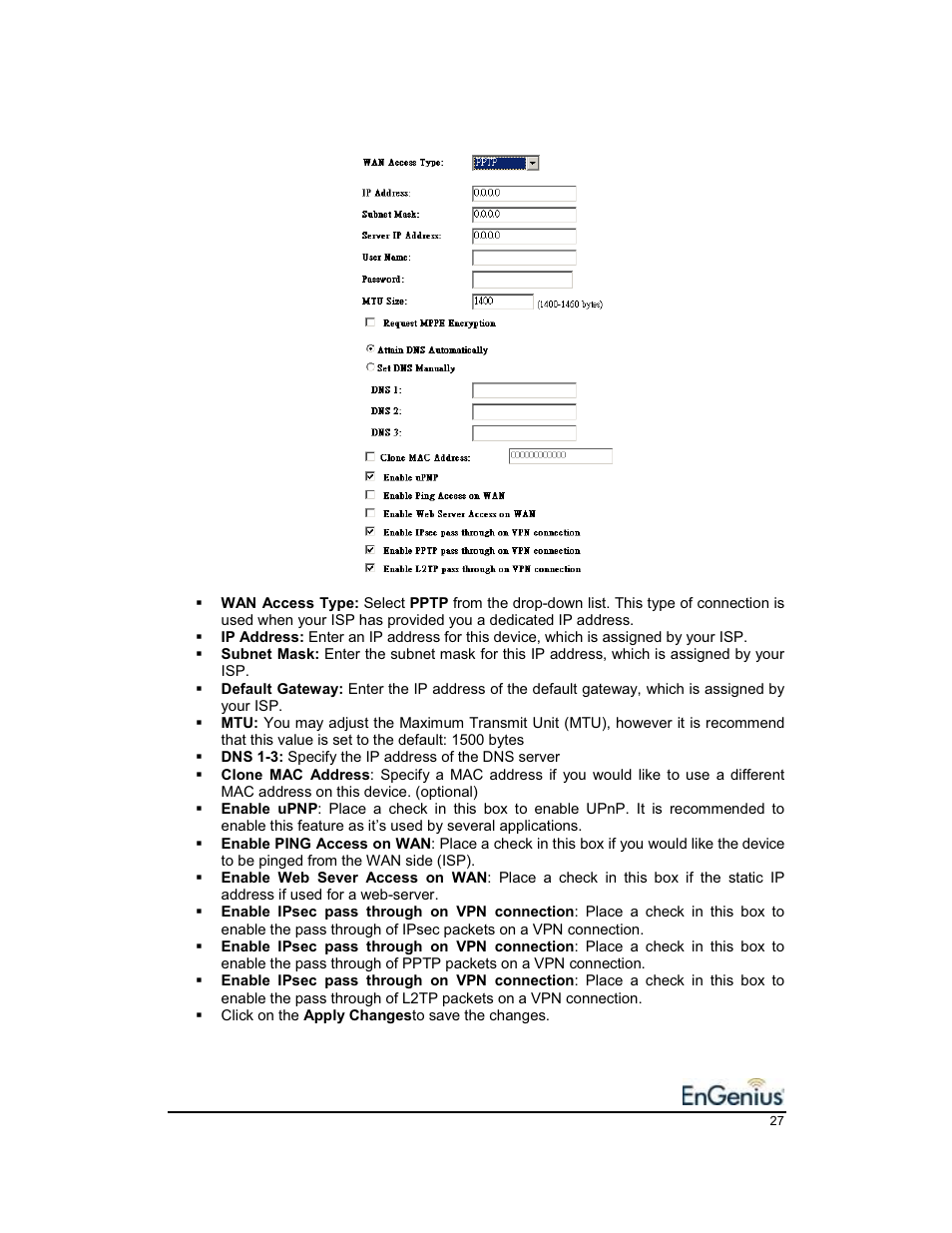 EnGenius Technologies EnGenius 11b/g Wireless SOHO Router 1.2 User Manual | Page 27 / 47