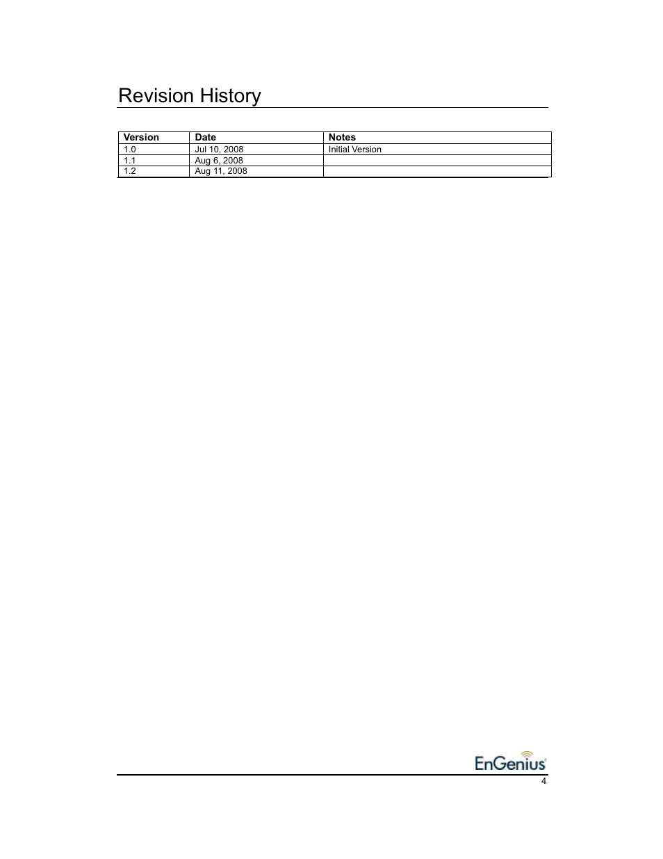 Revision history | EnGenius Technologies EnGenius 11b/g Wireless SOHO Router 1.2 User Manual | Page 4 / 47