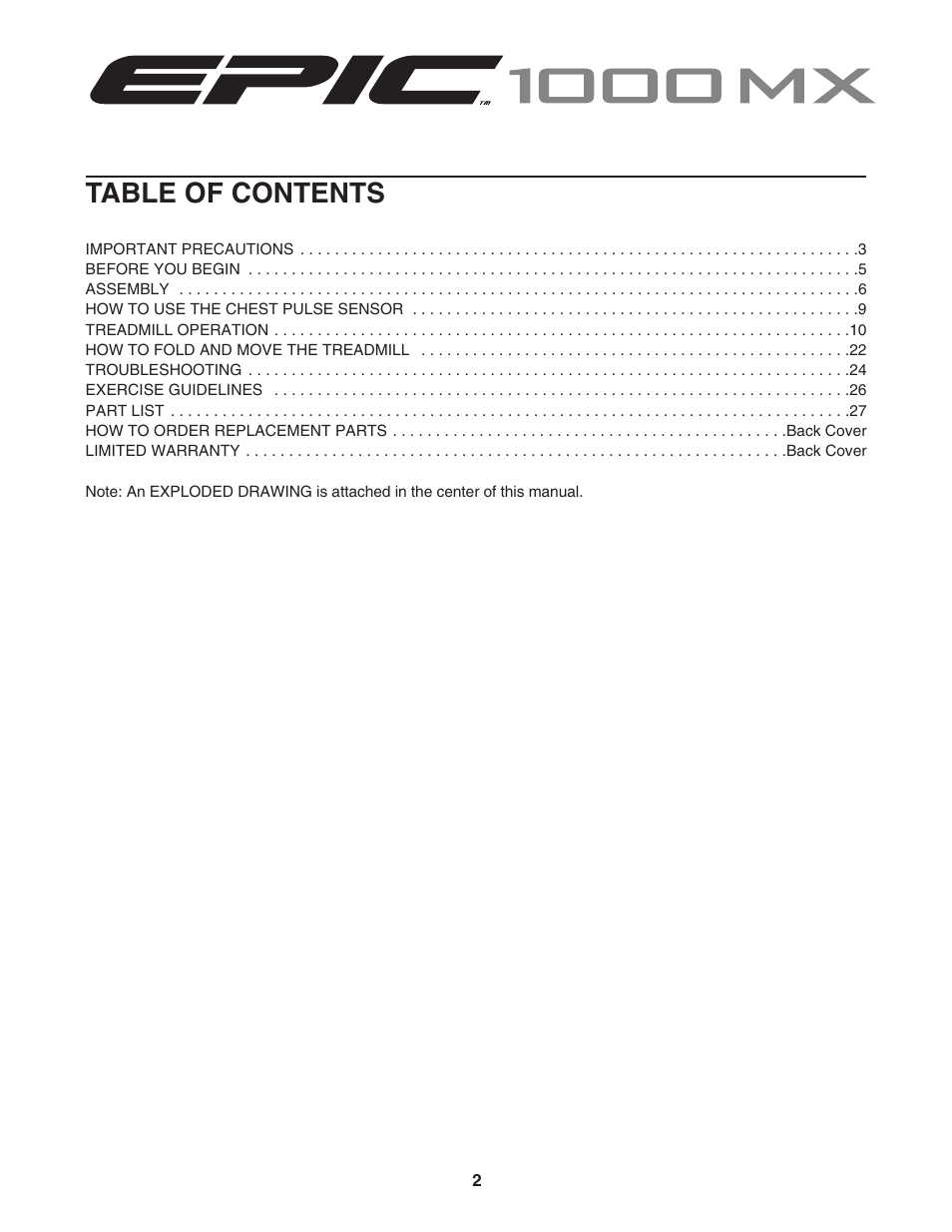 Epic Fitness 1000MX User Manual | Page 2 / 30
