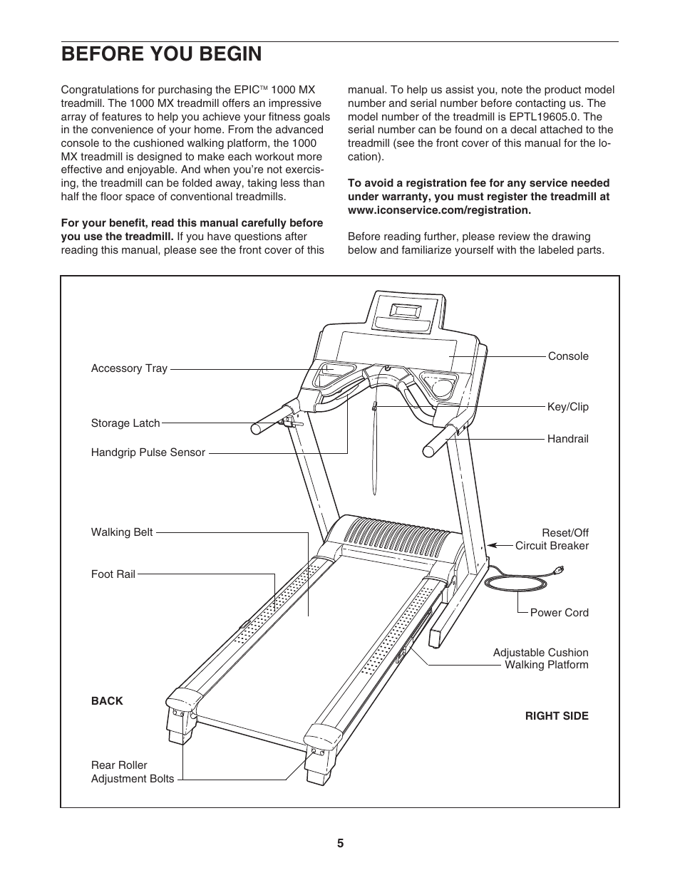 Before you begin | Epic Fitness 1000MX User Manual | Page 5 / 30