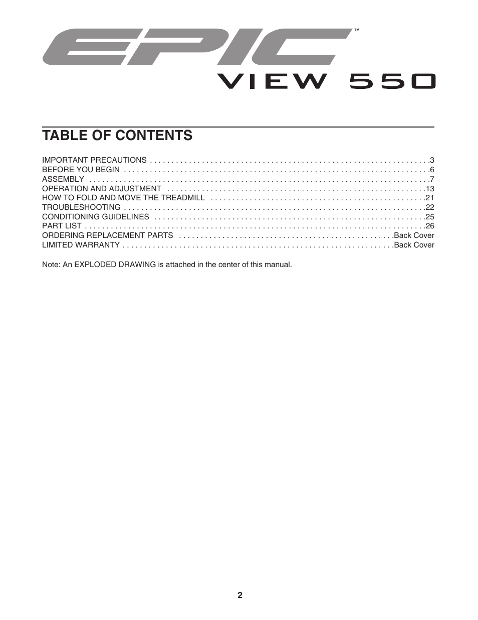 Epic Fitness Epic VIEW 550 ECTL09706.1 User Manual | Page 2 / 30