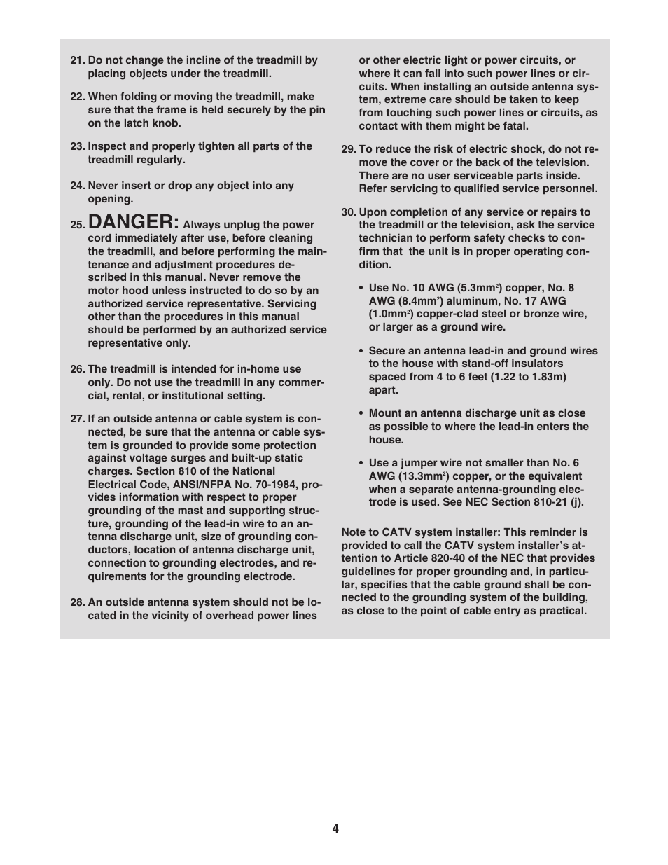 Danger | Epic Fitness Epic VIEW 550 ECTL09706.1 User Manual | Page 4 / 30