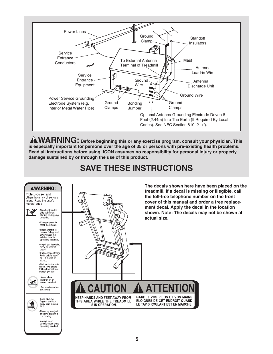 Warning, Save these instructions | Epic Fitness Epic VIEW 550 ECTL09706.1 User Manual | Page 5 / 30