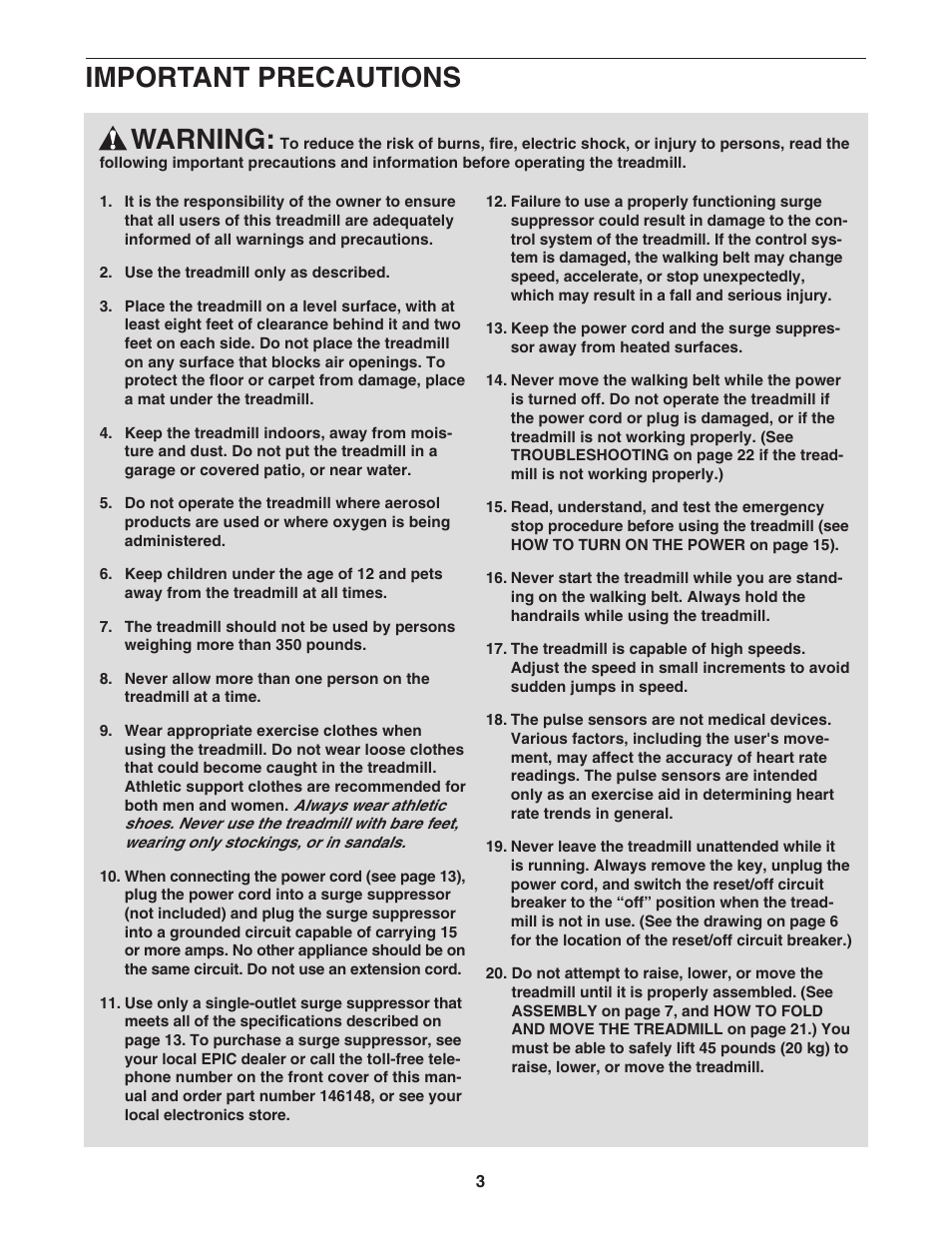Warning, Important precautions | Epic Fitness VIEW 550 EPTL09706.1 User Manual | Page 3 / 30
