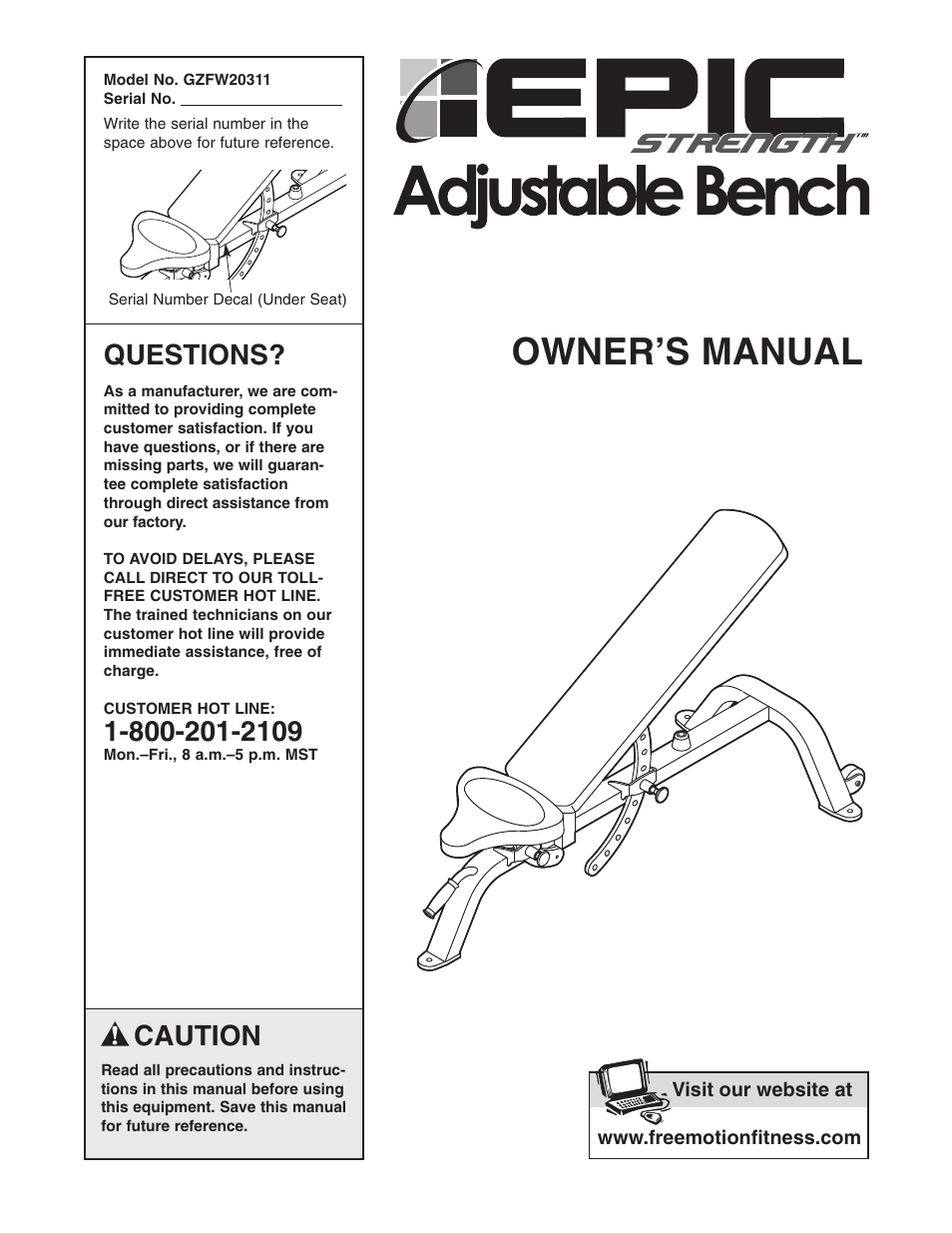 Epic Fitness ADJUSTABLE BENCH strength bench 2003 User Manual | 12 pages