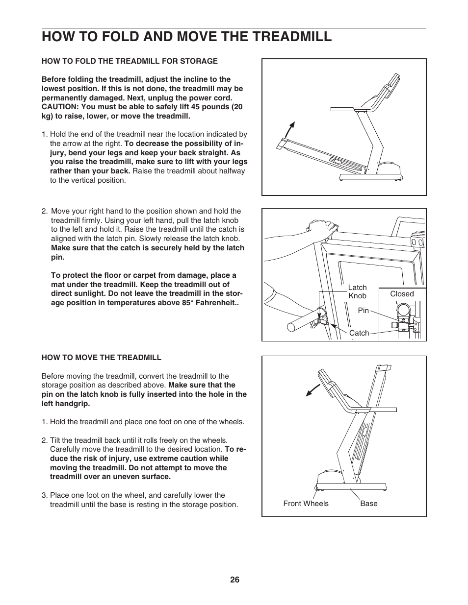 How to fold and move the treadmill | Epic Fitness ECTL81804.2 User Manual | Page 26 / 34