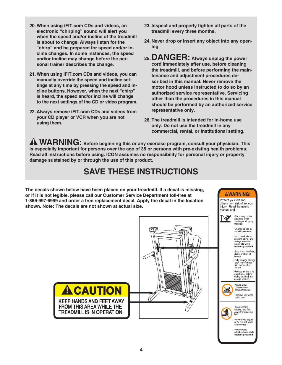 Danger, Warning, Save these instructions | Epic Fitness EPTL818041 User Manual | Page 4 / 34
