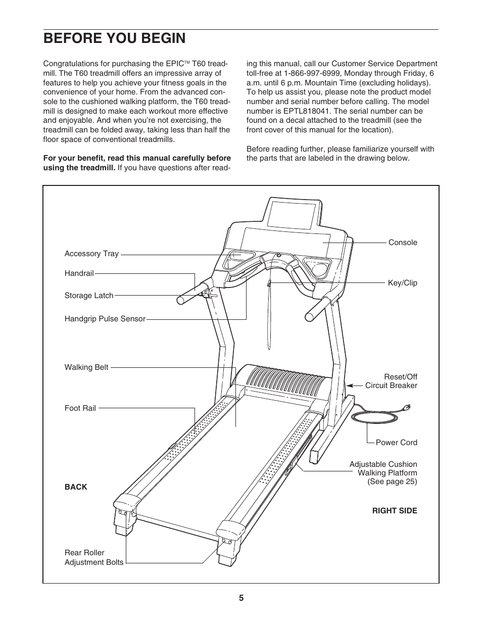 Before you begin | Epic Fitness EPTL818041 User Manual | Page 5 / 34