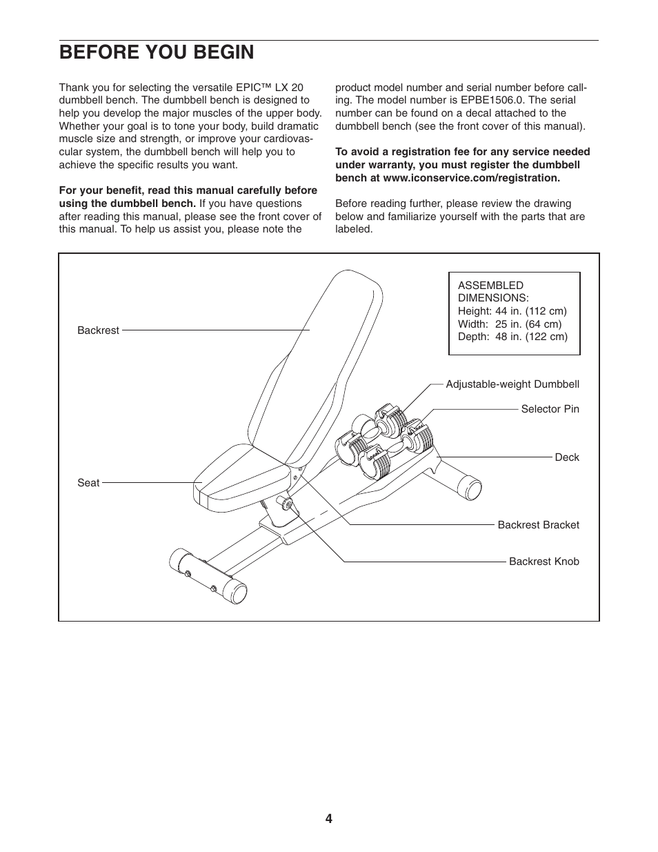 Before you begin | Epic Fitness EPBE1506.0 User Manual | Page 4 / 12
