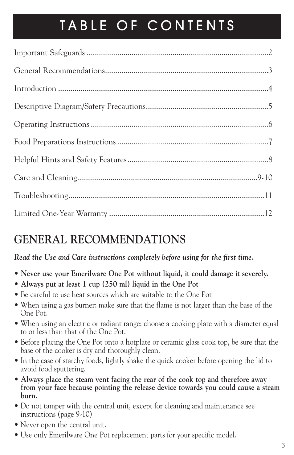 General recommendations | Emerilware 20010 User Manual | Page 3 / 12