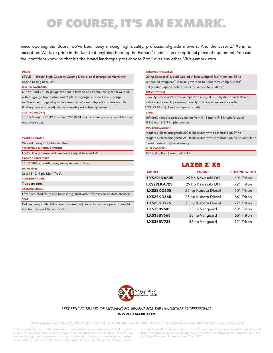 Of course, it’s an exmark, Lazer z | Exmark Lazer Z XS lXs25Kd725 User Manual | Page 2 / 2