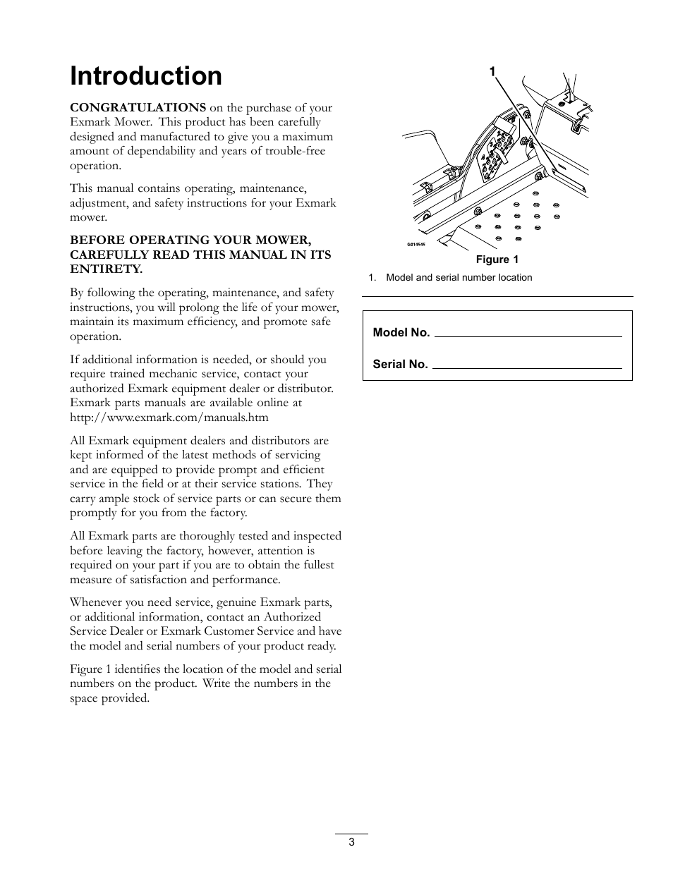 Introduction | Exmark E-Series User Manual | Page 3 / 52