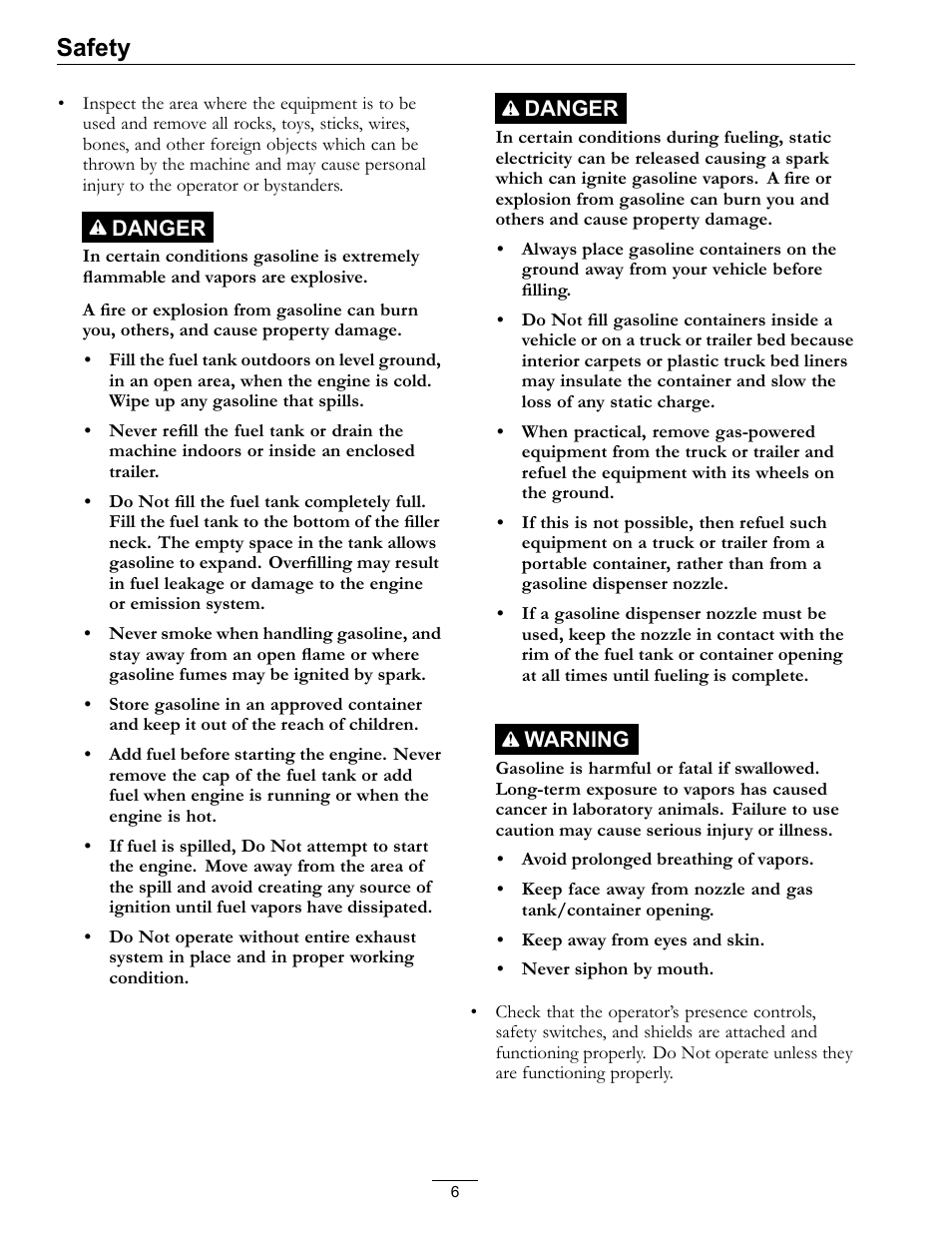 Safety | Exmark E-Series User Manual | Page 6 / 52