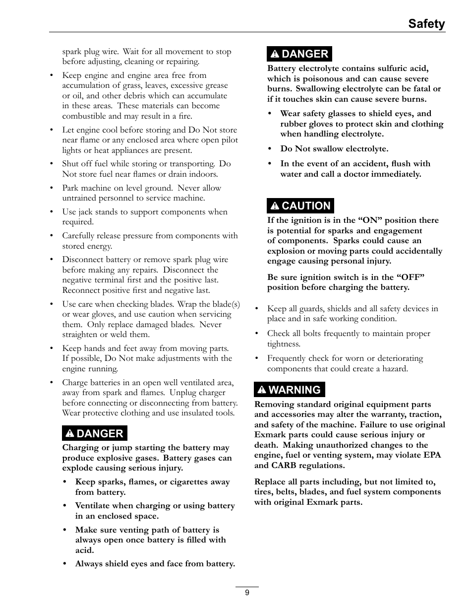Safety | Exmark E-Series User Manual | Page 9 / 52