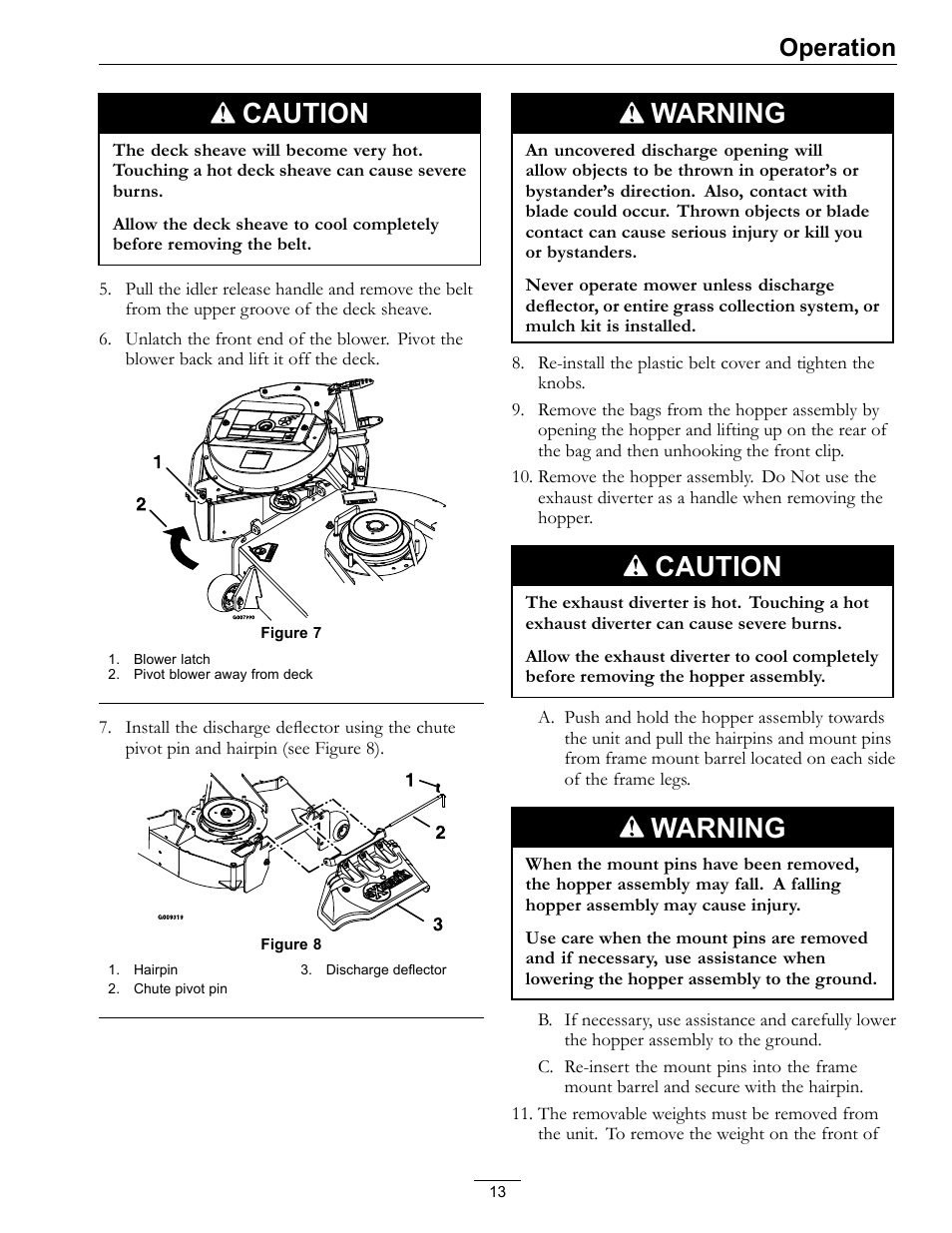 Caution, Warning, Operation | Exmark Ultra VAC LAZER Z User Manual | Page 13 / 28