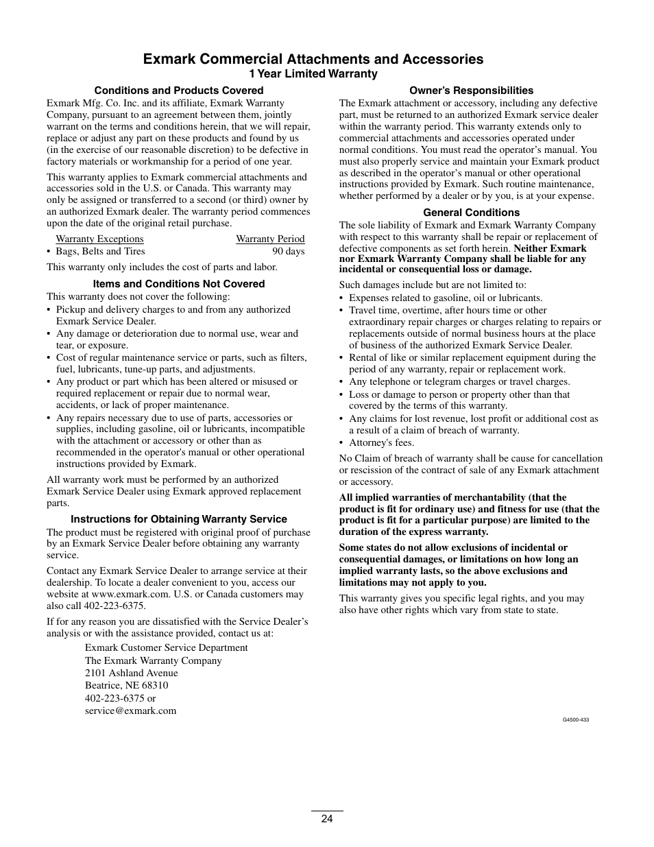 Exmark commercial, Attachments and accessories | Exmark Ultra VAC LAZER Z User Manual | Page 24 / 28